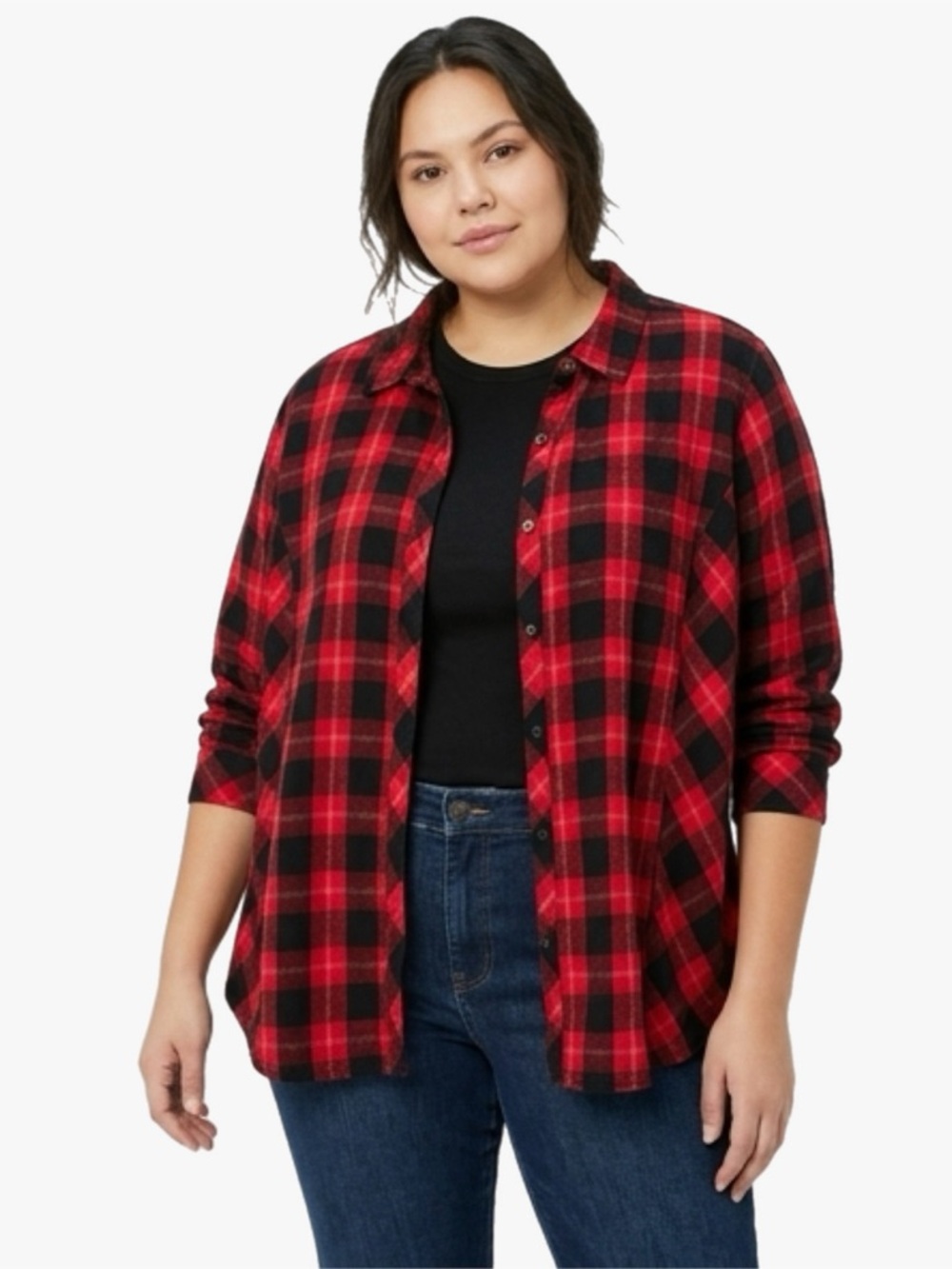 Terra & Sky Red and Black Buffalo Plaid Button-Up Shirt Womens Plus Size 2X